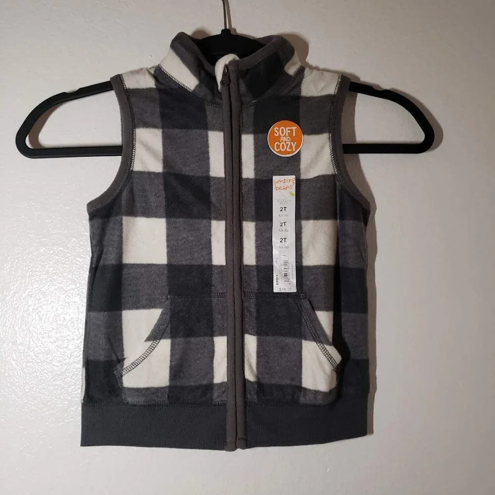 New Baby Boy's Boy Vest Plaid White Gray Size 2T 2 T New with tags